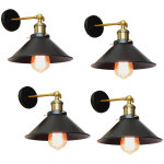 Lot de 4 r�tro applique murale industrielle e27 22cm plafonnier luminaire fer abat - jour en m�tal noir ...