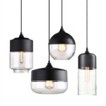 Lot de 4 suspension design cylindre style retro vintage contemporain, moderne lustre abat - jour en verre ...