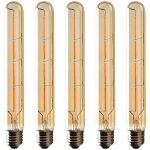 Lot de 5 ampoules t225 long tube, filament led edison, 6w culot e27 blanc chaud, verre ambr� pour d�corative ...