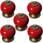 Lot de 5 boutons ronds en c�ramique pour porte de placard ou tiroir - poign�e en porcelaine - style maison ...