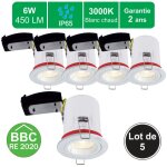 Lutece - arc - lot de 5 supports spot bbc salle de bain ip65 + gu10 6w 450lm inclus - garantie 2 ans