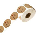 Lot de 500 �tiquettes autocollantes rondes en papier kraft faites � la main avec amour