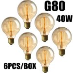 Hyy ar - lot de 6 ampoules  incandescence vintage edison g80 40w e27 - blanc chaud 220v