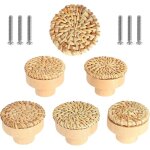 Lot de 6 boutons de meuble en rotin boutons de tiroir, de porte style boh�me poign�e tiroir en bois ronds ...