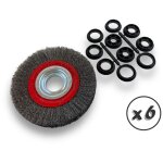 Lot de 6 brosses circulaires acier � 150 mm epaisseur 2 rangs fil souple 0. 20 mm ondul� al�sage 32 mm ...