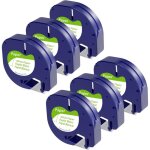 Lot de 6 compatible dymo letratag paper tape 91331 noir sur blanc, recharge pour tiqueteuse dymo letratag ...