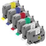 Lot de 6 rubans blanc / bleu / jaune / rouge / vert compatible brother p - touch - etiquette 12mm x 8m ...