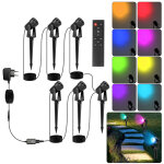 Lot de 6 spots piquets extrieurs, projecteur de jardin  led avec prise tanche ip65 cob rgb - swanew ...