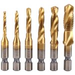 Lot de 6 tarauds filet�s, foret taraud, filetage m�trique m3 - m10 avec rev�tement en titane hss et embouts ...