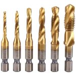 Lot de 6 tarauds filet�s, foret taraud, filetage m�trique m3 - m10 avec rev�tement en titane hss et embouts ...