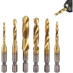 Lot de 6 tarauds filet�s, foret taraud filetage m�trique m3 - m10 avec rev�tement en titane hss et embouts ...