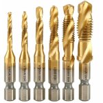 Lot de 6 tarauds filets, foret taraud, filetage mtrique m3 - m10 avec revtement en titane hss et embouts ...