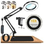 Loupe 10x avec �clairage et support, variateur d'intensit�, bras pivotant r�glable, lampe de bureau 2 ...