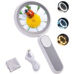 Loupe grossissante 10x, 21 led loupe de lecture eclairante rechargeable usb avec 3 modes pour personnes ...