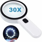 Loupe de lecture avec 12 lumires led, double lentille en verre avec grossissement 30 x. pour lire aisment ...
