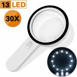 Loupe de lecture, 30x loupe eclairante avec 13 led lumires 128mm loupe lumineuse pour la lecture l'exploratio ...