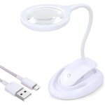 Loupe avec lumire, lampe grossissante 5x 10x avec support et pince, lampe grossissante de bureau rechargeable ...