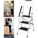 Escabeau 3 marches pliable avec main courante, marchepied pliant en acier avec support et marches caoutchoute ...