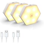 Lumi�re chaude 2w, 3 pi�ces lampes � capteur intelligentes, lampe de chevet rechargeable pour chambre ...