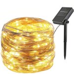 Lumires de nol, 12 m, 100 led, rvb, 8 modes, tanche ip45, batterie / panneau solaire, blanc chaud