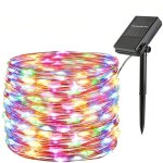Lumires de nol, 12 m, 100 led, rvb, 8 modes, tanche ip45, batterie / panneau solaire, multicolore