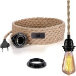 Luminaire avec interrupteur, corde de suspension vintage en lin avec prise de douille e27 torsad�e de ...