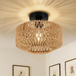 Luminaire plafond en rotin tress� 30 cm ? plafonnier boh�me style ferme pour chambre, cuisine, entr�e ...