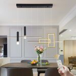 Luminaire suspendu moderne, lustre cratif led noir dimmable tlcommande onde linaire suspension, luminaire ...