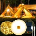 Lumineuse escamotable, 12m 120 led guirlande lumineuse camping solaire ext�rieur et int�rieur, 3600mah ...