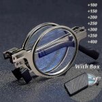 Lunettes de lecture pliables portables pour hommes, rondes et carrées en métal, anti - lumière bleue, ... Lunettes de lecture pliables portables pour hommes, rondes et carrées en métal, anti - lumière bleue, ...