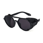 Lunettes de soleil rétro steampunk pour hommes en cuir noir Lunettes de soleil rétro steampunk pour hommes en cuir noir
