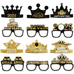 Lunettes de vue dor�es  bonne ann�e  2025, accessoires photo fantaisie pour r�veillon.