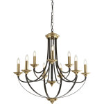Lustre belfry 9l 9 branches m�tal bronze fonce et marron e14 9x60w diam 78cm.