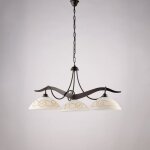 Lustre bilbao fer noir, déco rouille, diffuseurs verre d. 30 blanc et ambre, 3 lumières d. 89 cm, style ... Lustre bilbao fer noir, déco rouille, diffuseurs verre d. 30 blanc et ambre, 3 lumières d. 89 cm, style ...