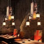 Lustre en bois vintage 4 t�tes, plafonnier en bois vintage, vent industriel, 129, 17 pieds carr�s