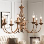 Lustre de campagne franaise 8 lumires, lustre en bronze, lustre suspendu en mtal, lampe suspendue ...