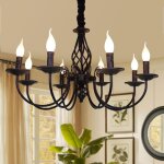Lustre de campagne franaise 8 lumires, lustre noir, lustre suspendu en mtal, lampe suspendue pour ...
