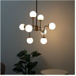 Kosilum - lustre industriel dor� � 8 bras - verre blanc laiteux zenith