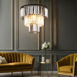Globo lighting - lustre lampe suspendue lampe de salon lampe de salle  manger, mtal noir, cristaux ...