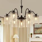 Ganeed - lustre moderne en cristal mtal mat lampe vintage avec pendentif noir 7 lumires