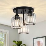 Lustre moderne en cristal, plafonnier � 3 lumi�res en cristal avec abat - jour en verre, plafonnier noir ...