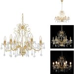 Vidaxl - lustre avec perles de cristal dor� rond 6 x e14 - lustres dor�s - lustres modernes - luminaires ...