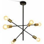 Lustre de plafond pour salon - suspension vintage avec 6 lampes e27 noires et dores, luminaire de cuisine ...