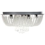 Lustre plafonnier �clairage salon salle � manger en m�tal argent� avec cristaux de verre finition chrom�e ...