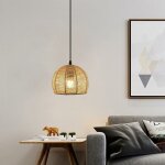 Comely ? lustre r�tro en rotin naturel tiss� � la main ? abat - jour rond en bois ? hauteur r�glable ...