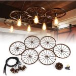 Lustre r�tro avec roue en m�tal � 6 ampoules e27 bronze pour bar, h�tel, caf� - suspension vintage