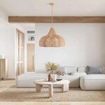 Lustre en rotin joyinled, suspension r�tro japonaise style wabi - sabi, lampe led pour salon, restaurant, ...