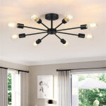 Lustre sputnik, plafonnier noir e27, plafonnier moderne � 8 t�tes, luminaire industriel en m�tal, lustre ...
