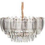 Lustre suspendu glamour en m�tal verre cristaux et laiton 50 cm transparent canagua