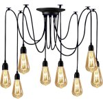 Lustre suspension araignee design industriel, r�tro douille e27 t�tes �clairage lumi�res plafonniers ...